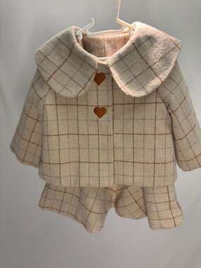 Toddler Girl 2-Piece Plaid Tweed Set: Heart Embroidered